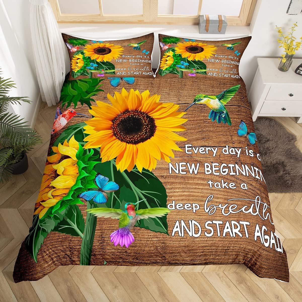 Homemissing Single Colibri Duvet Cover Tropical Birds Bedding Set Children Sunflower Butterfly Comforter Cover Set Wooden Style Room Decoration