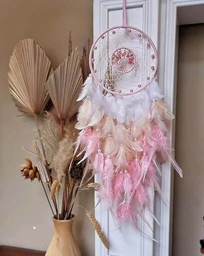 Miniatura 6 de Atrapasueños, árbol de la vida rosa atrapasueños, decoración de pared con piedra de cristal curativo natural, cristal rosa perfecto hecho a mano