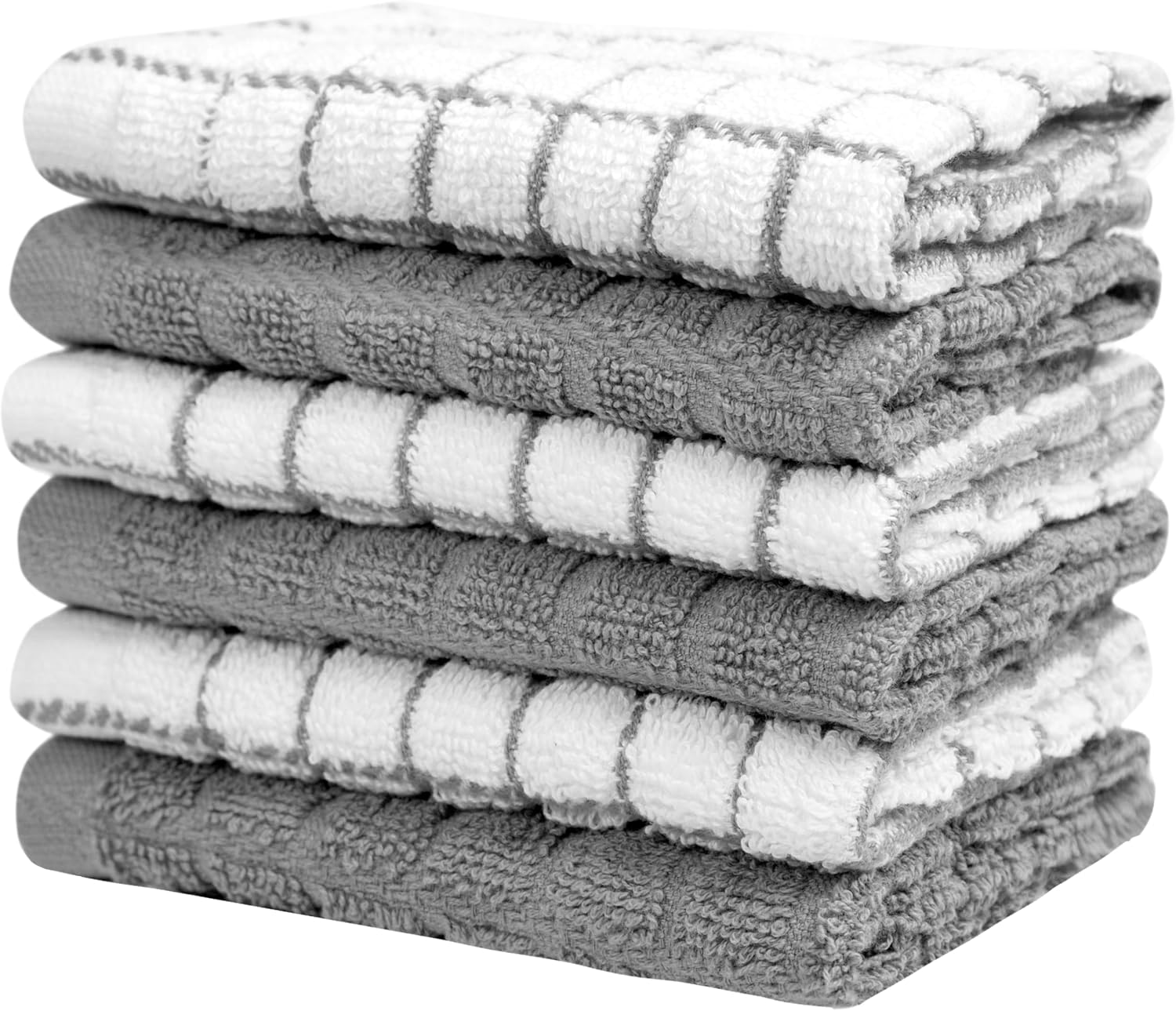 Bumble Dish Cloths (6-Pack), 100% Cotton Kitchen Towels, 12"x12" - Gray