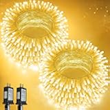 2-Pack 66FT 200 LED String Lights Indoor Outdoor Waterproof, Christmas Lights on Clear Wire, 13 Modes Twinkle Fairy String Lights for Xmas Tree Wedding Decorations Party Bedroom Garden (Warm White)