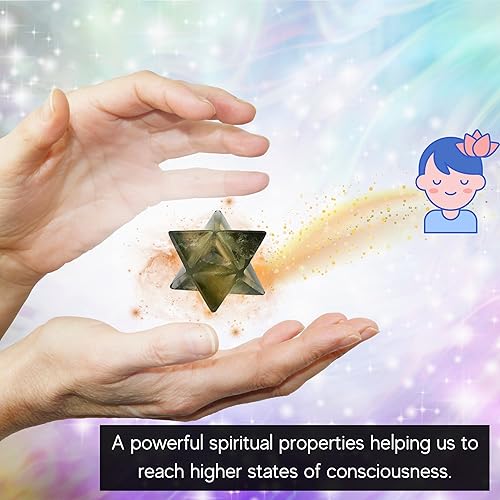 Miniatura 402 de Amazing Gemstone Larvikite Merkaba Crystal – Estrella de Merkaba metafísica de 1 pulgada para meditación – Cristal tetraedro energético y piedras