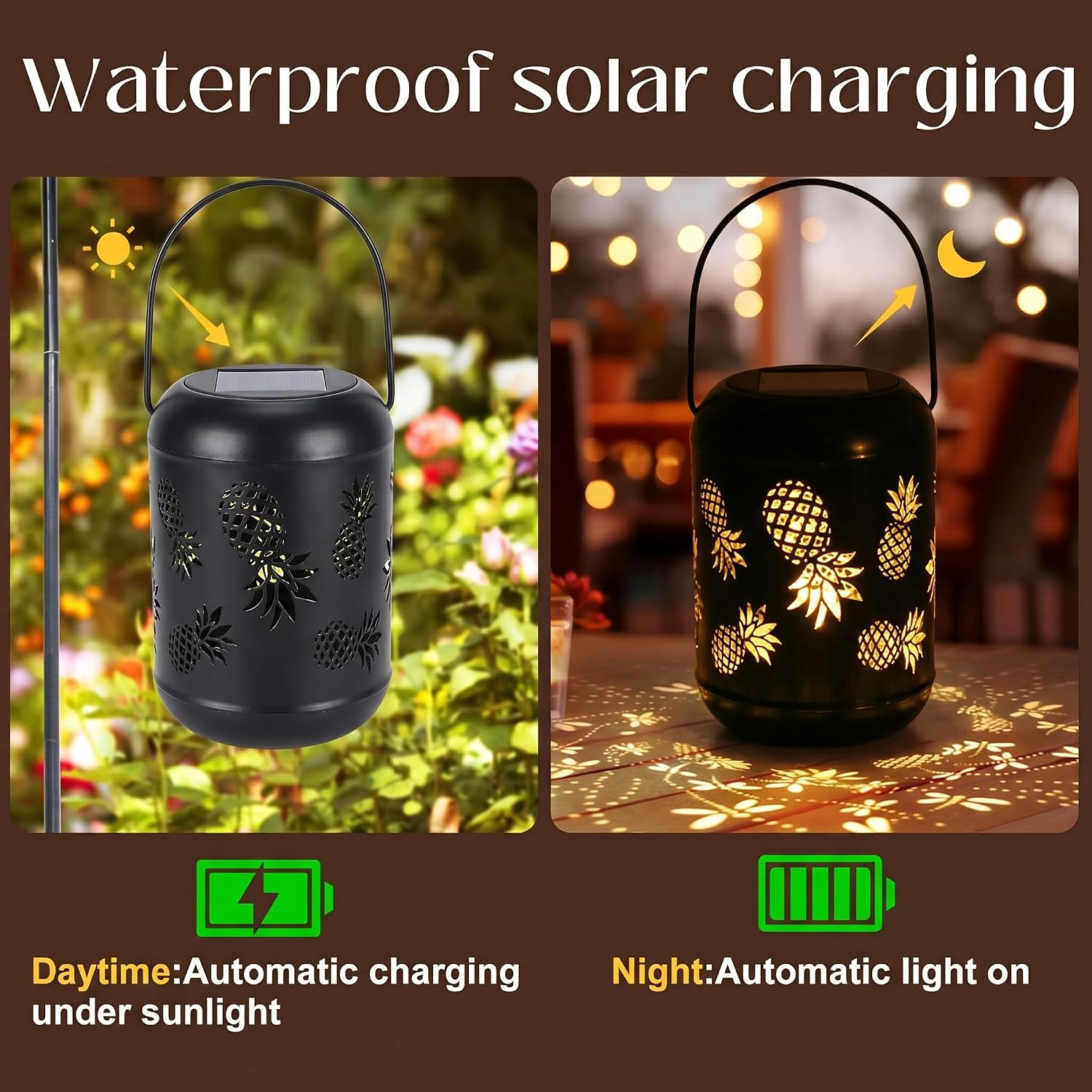 Lixada Pineapple Solar Lanterns Outdoor Watertight Hollowed-Out Hanging LED Light for Patio Garden Yard Pathway – Unique Gardening Surprise for Women Mom