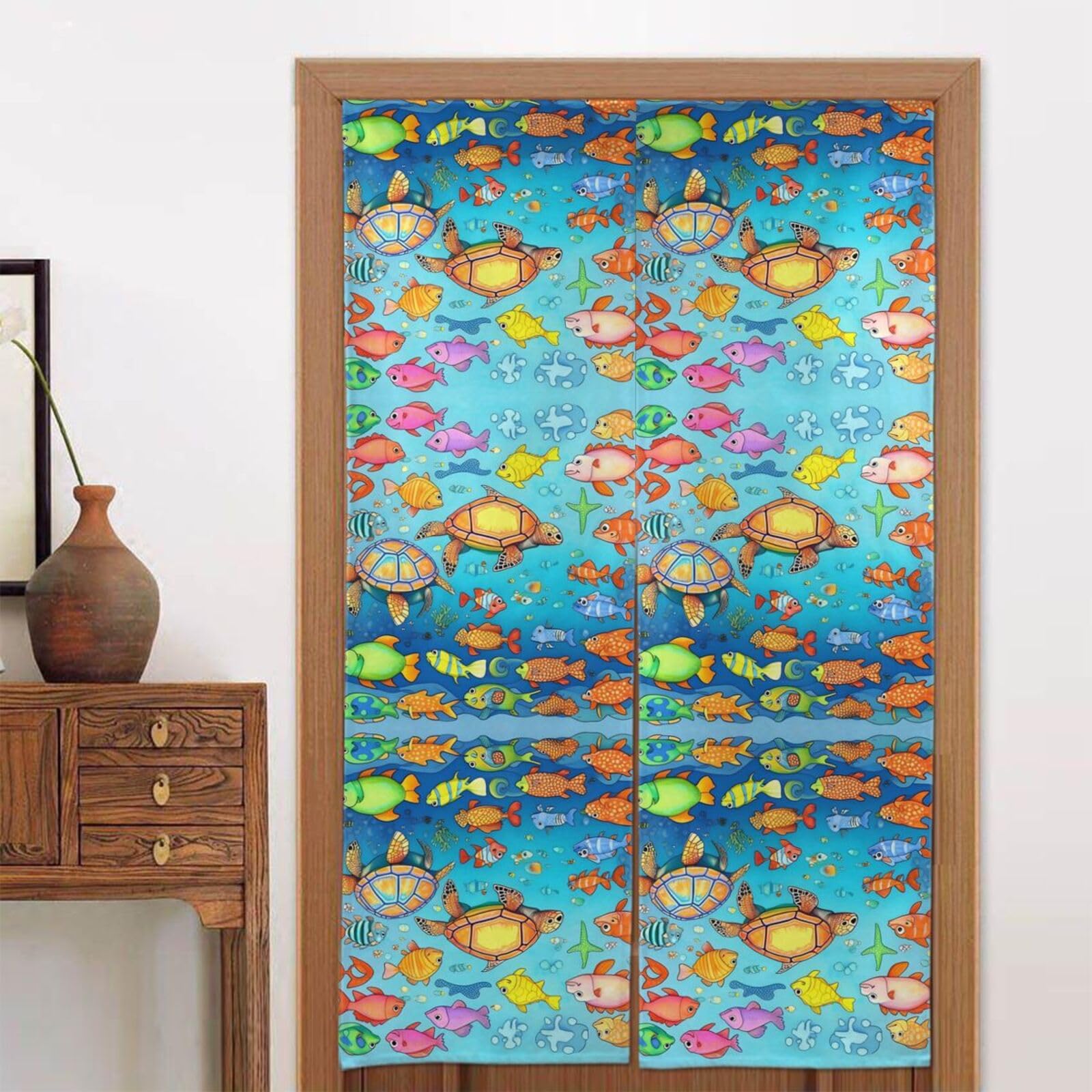 CNTDBU Turtle and Fish Door Curtain 34x56 Inch-Room Divider Panel for Privacy, Entryway Screen for Kitchen Bedroom