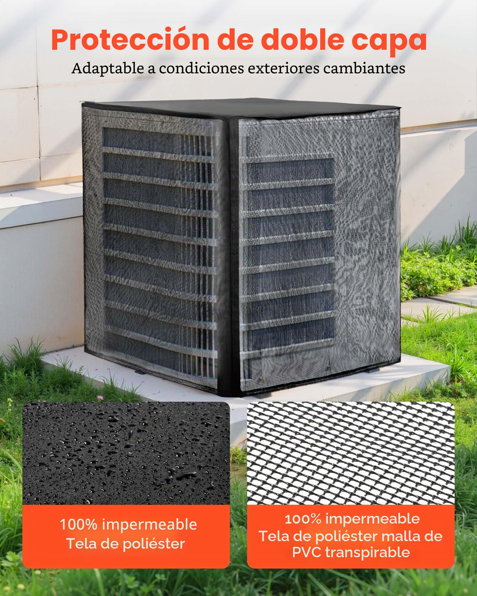 VEVOR Funda Protectora para Aire Acondicionado de Exterior, 914 x 914 x 1010 mm, de Dos Capas, con Techo Extraíble, de Poliéster Resistente al Agua y Malla Transpirable, Universal, Color Negro