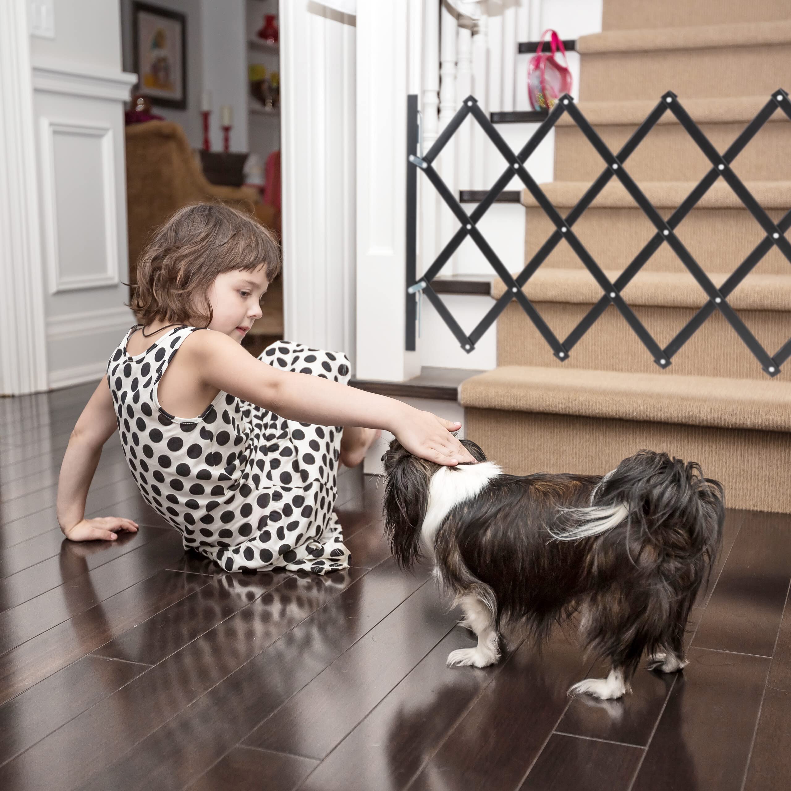 Relaxdays Cancelletto di Sicurezza per Cani, Barriera Porte e Scale, Allungabile 96 cm, Alto 48,5-60 cm, in bambù, Nero