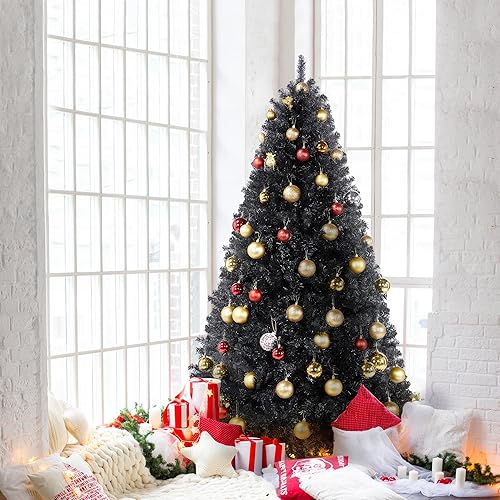 Miniatura 4 de Topeakmart Árbol de Navidad artificial de 6 pies con soporte plegable, árbol de Navidad para decoración navideña