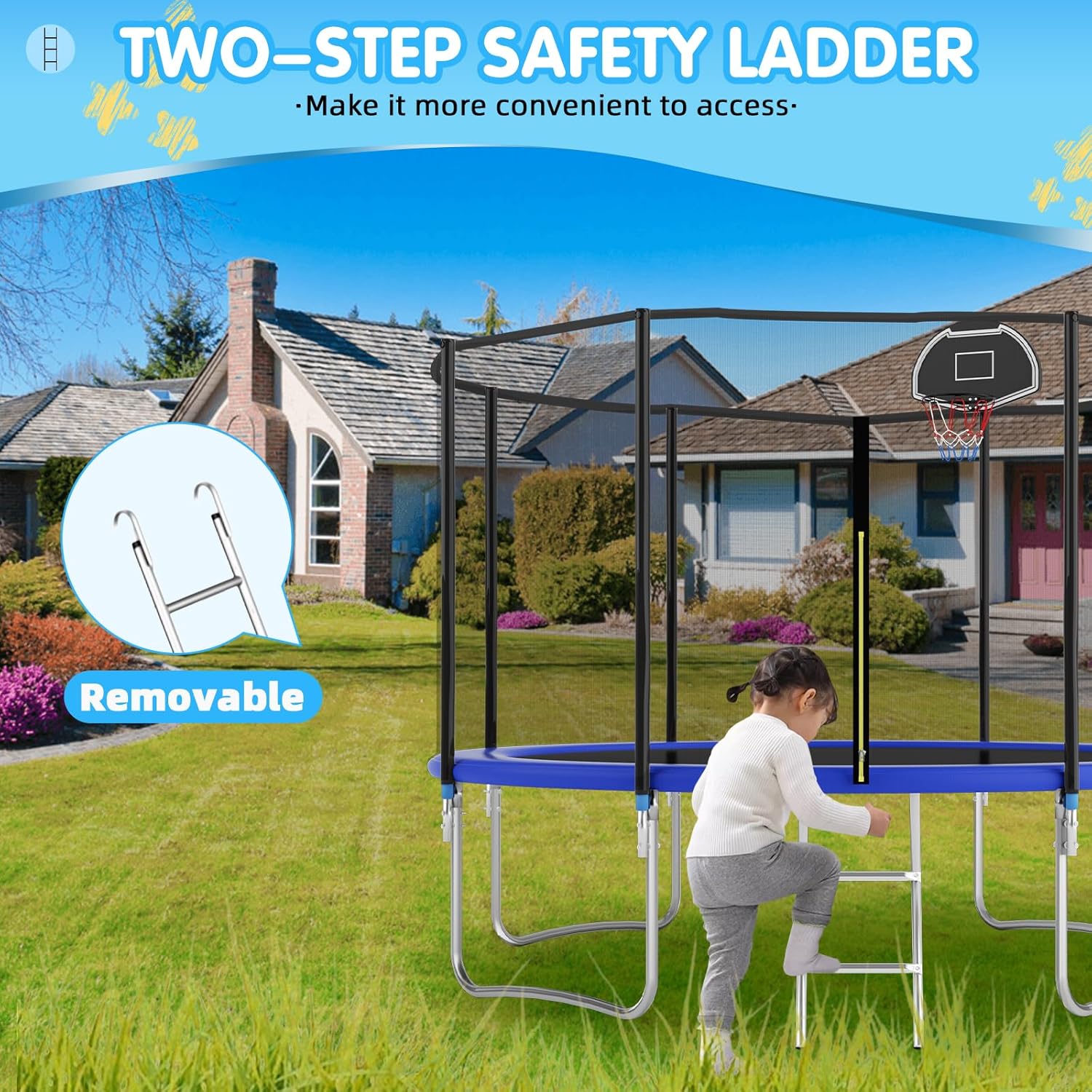 10 Tranpolin with Basketball Hoop for Kids and Adults, Outdoor Tranpolin with Safety Enclosure Net, Recreational Tranpolin for Backyard Park ASTM Approved