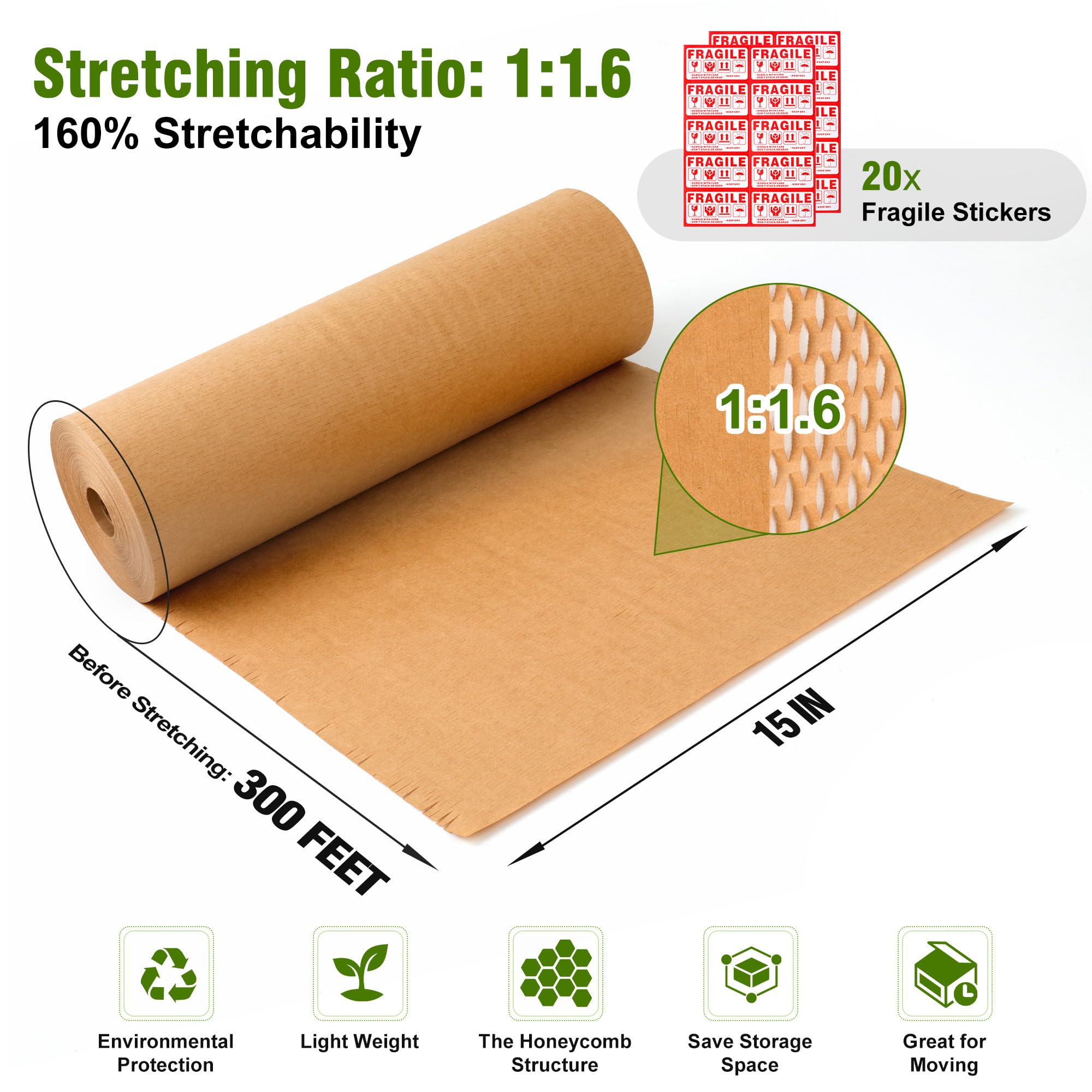 Rollo de burbujas de 15 x 300 pies para mudanza, rollo protector reciclable y biodegradable, material de embalaje, embalaje ecológico