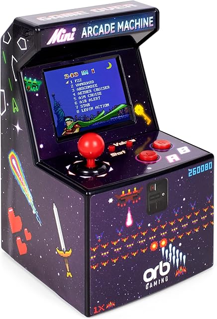 Mini Arcade Machine, 240 In-Built Games, 8-Bit Retro Arcade Games, 2.5 Full Colour Screen, 8-Way Joystick, 2 Buttons, Volume Control, Perfect Gift - Thumbs Up!