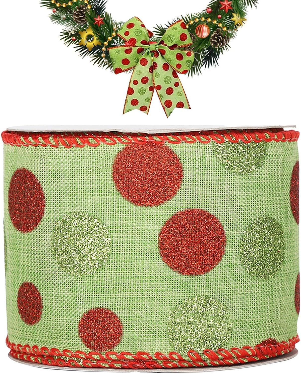 Christmas Ribbon for Crafts,Christmas Tree Decoration with Dot Design