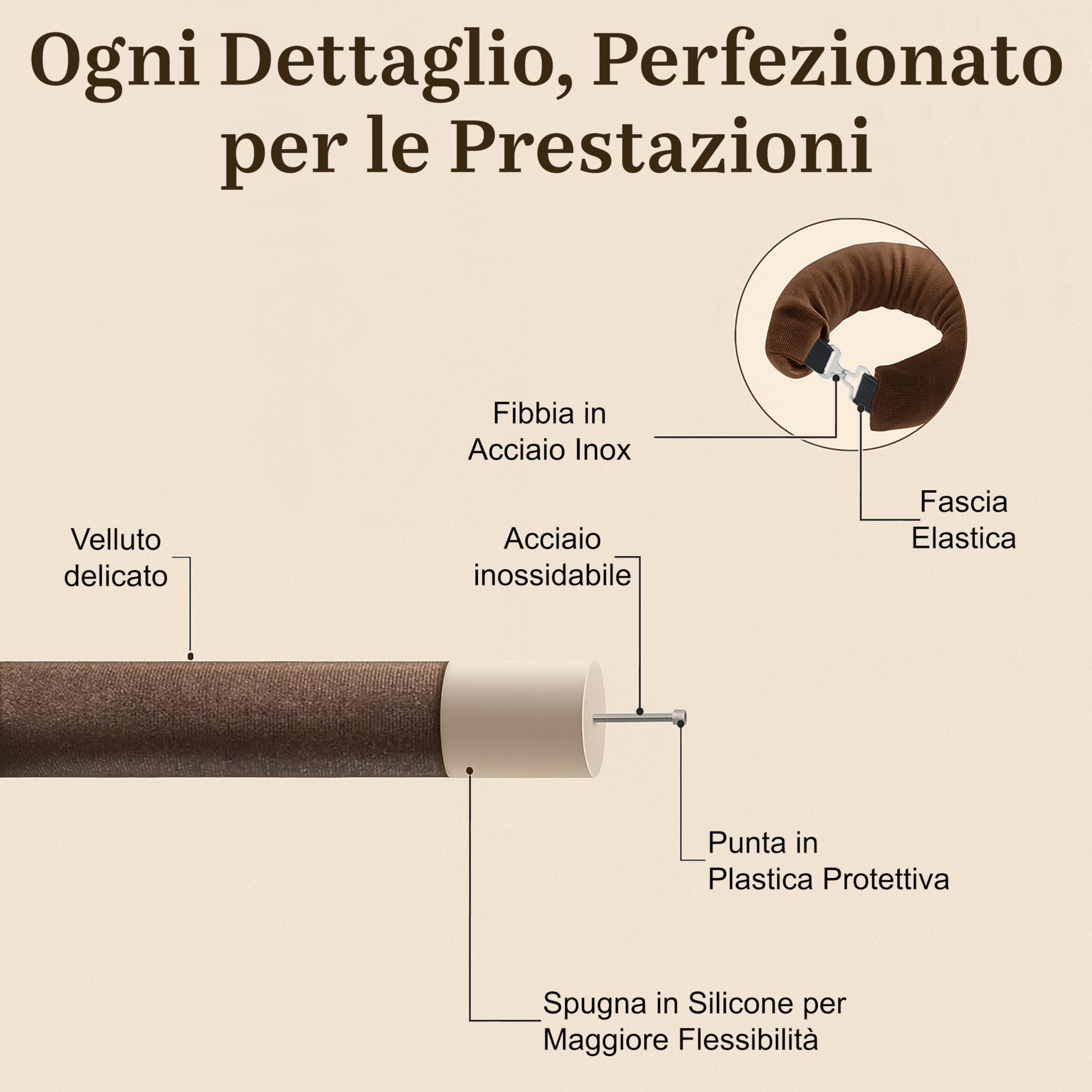 VISOFO - Aste per capelli senza calore, per bigodini lunghi o corti, senza calore, in schiuma flessibile, in morbido velluto satinato, set di strumenti per dormire in set di strumenti (marrone, 3 set)