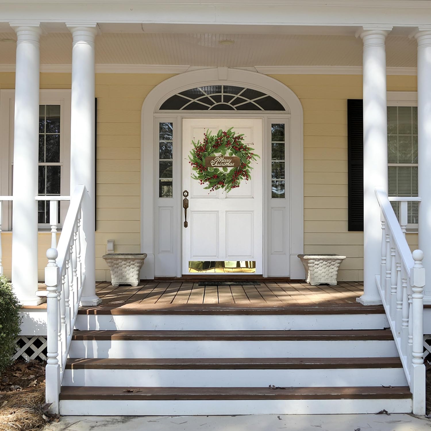 Christmas Wreaths for Front Door Winter Wreath with Holly Leaf,red Berry bin for Front Door Indoor Outdoor Farmhouse Festival Home Decor - Image 2