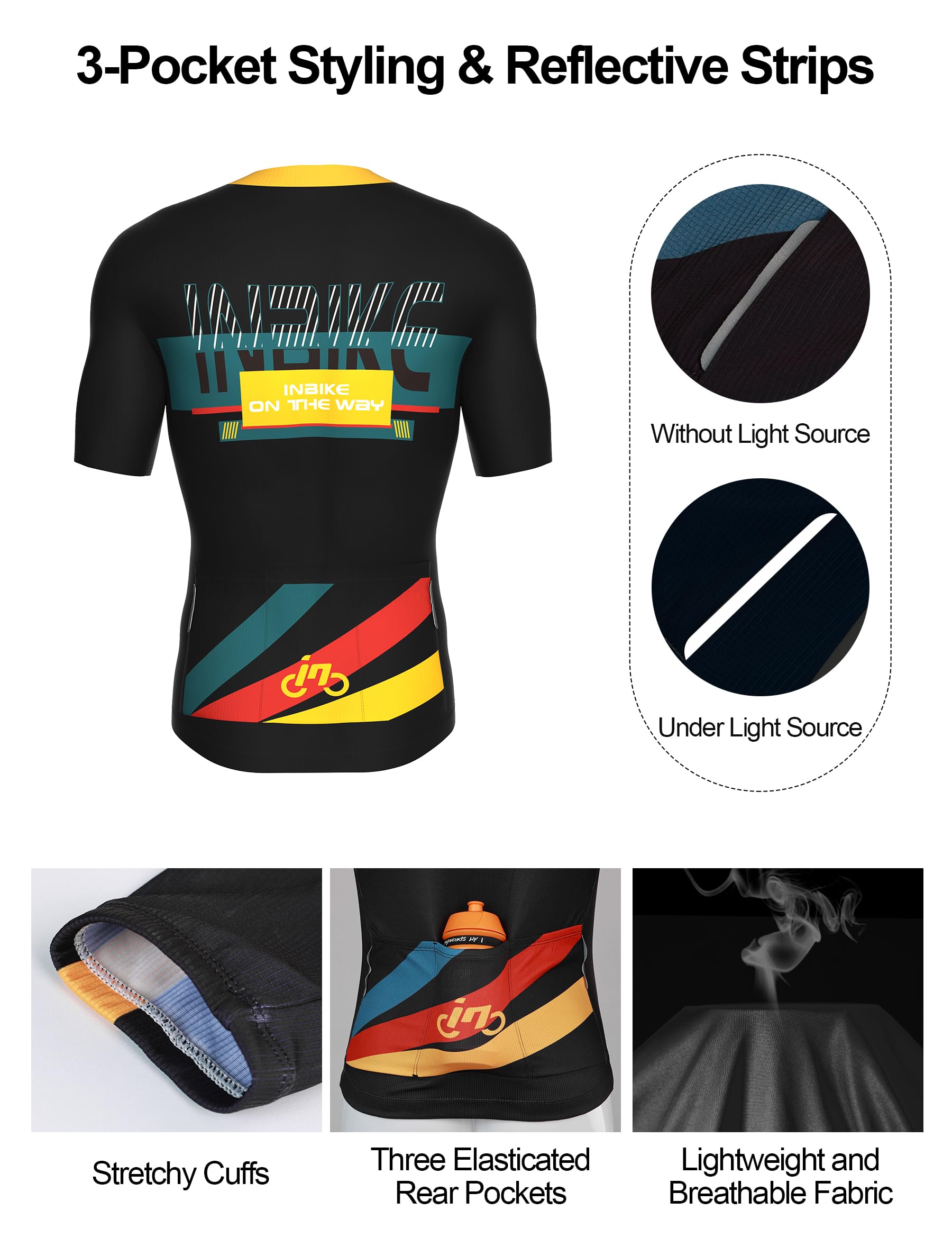 INBIKE Completo Ciclismo Uomo Estivo Maglia Ciclismo Salopette Bici da Strada Imbottite 3D Maglia MTB Asciugatura Rapida