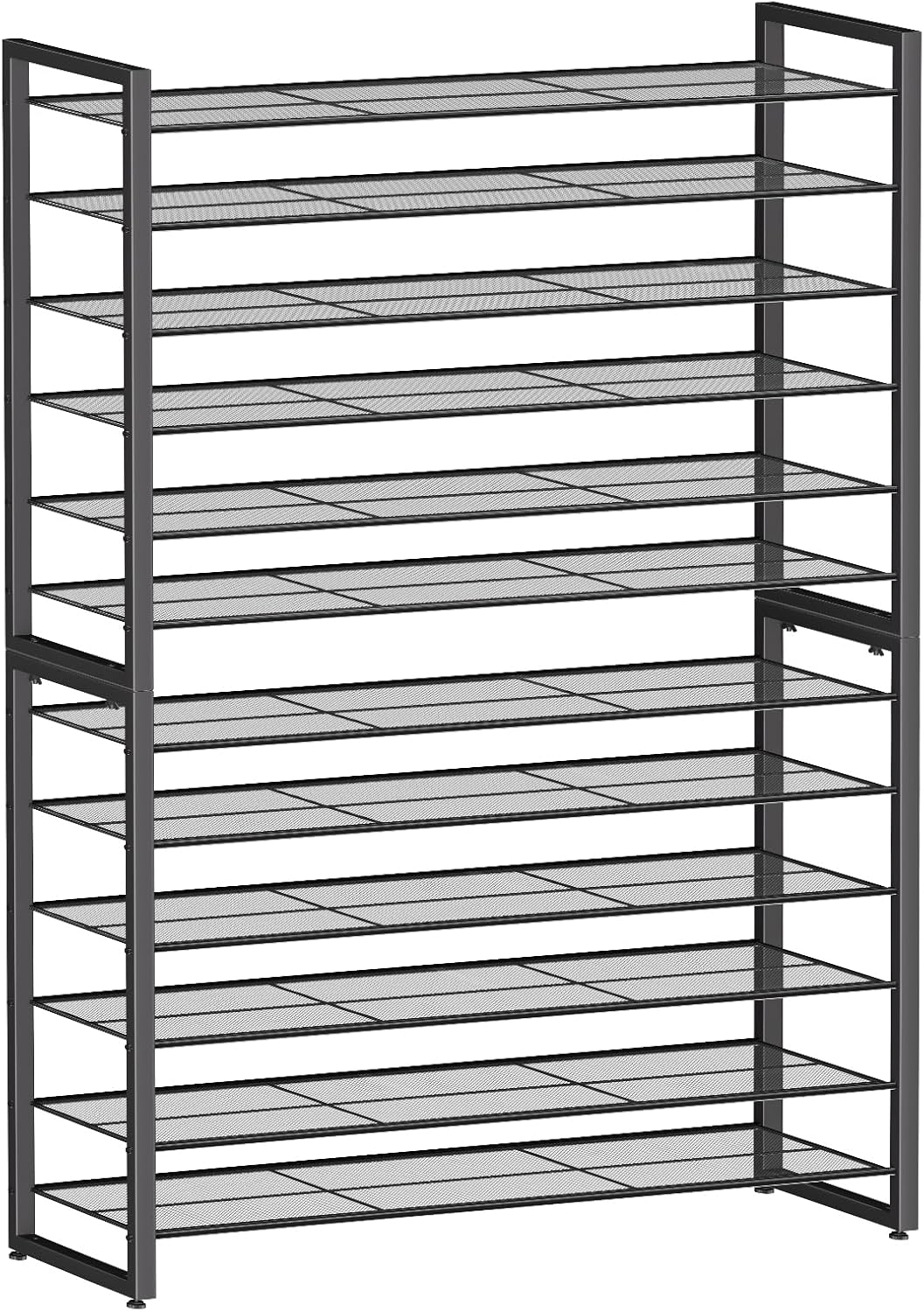 Simple Trending 3-Tier Stackable Shoe Rack, Expandable & Adjustable Shoe Shelf Storage Organizer, Wire Grid, White