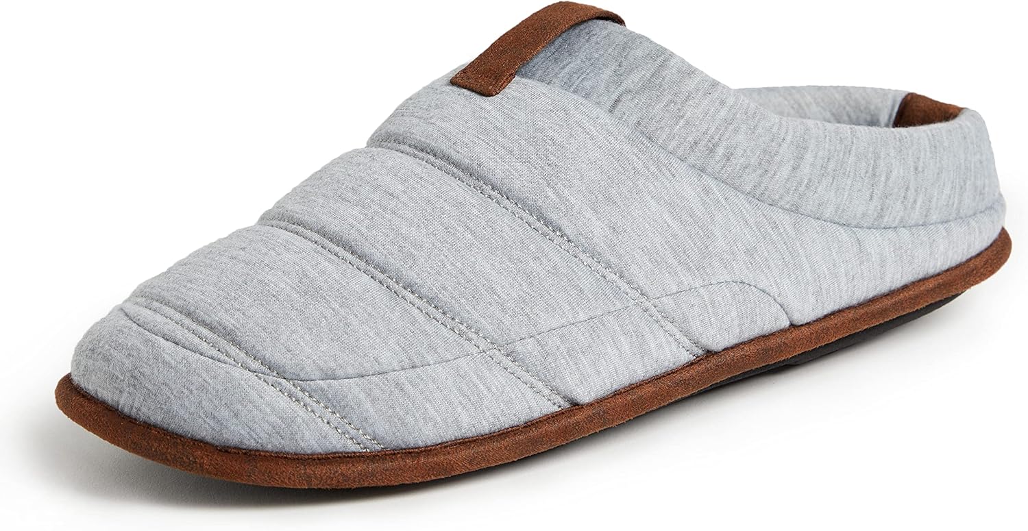 Dearfoams Men's Ashton Quilted Memory Foam Jersey Clog Slipper, Light Heather Grey, Small