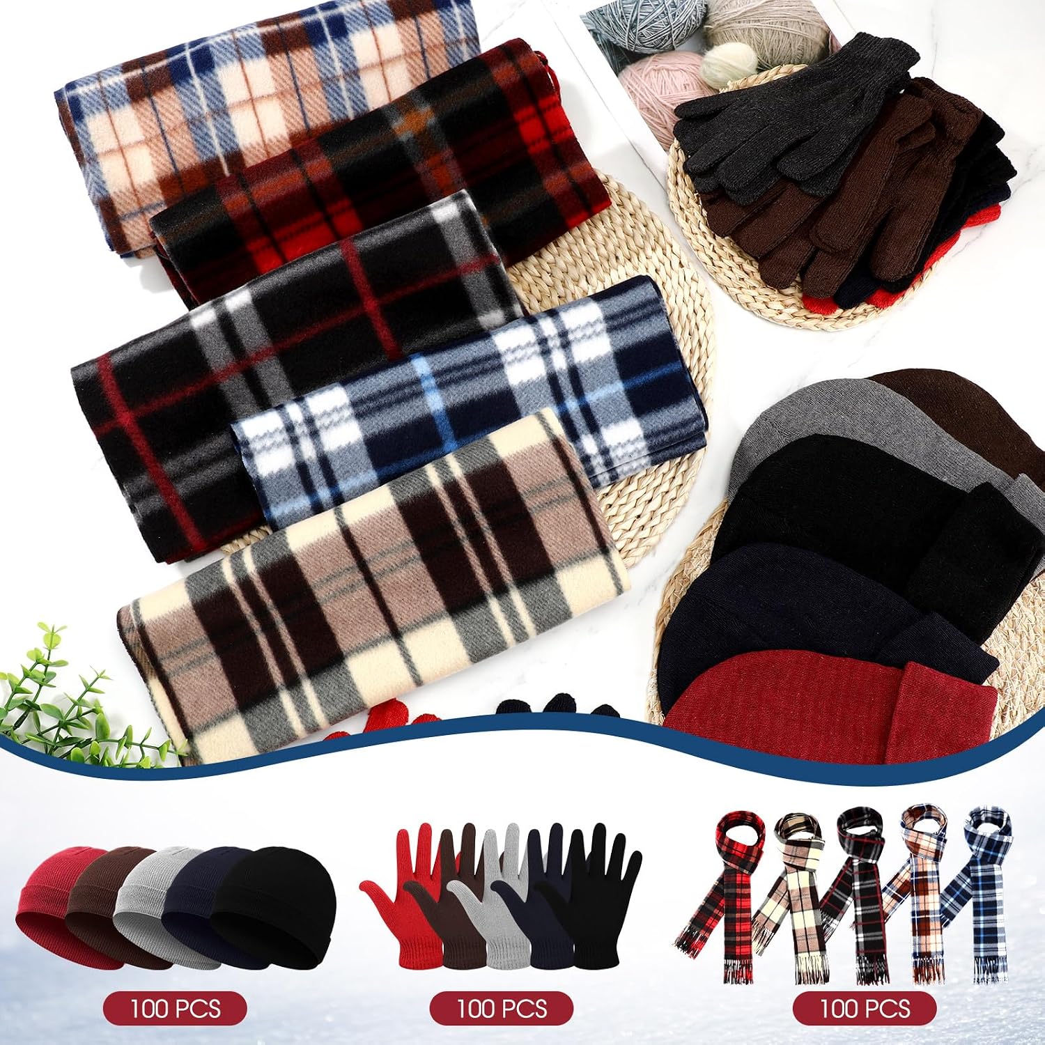 Cuffbow Unisex Winter Accessory Set Adults Winter Kit Included Scarves Warm Beanie Hats Knitted Gloves