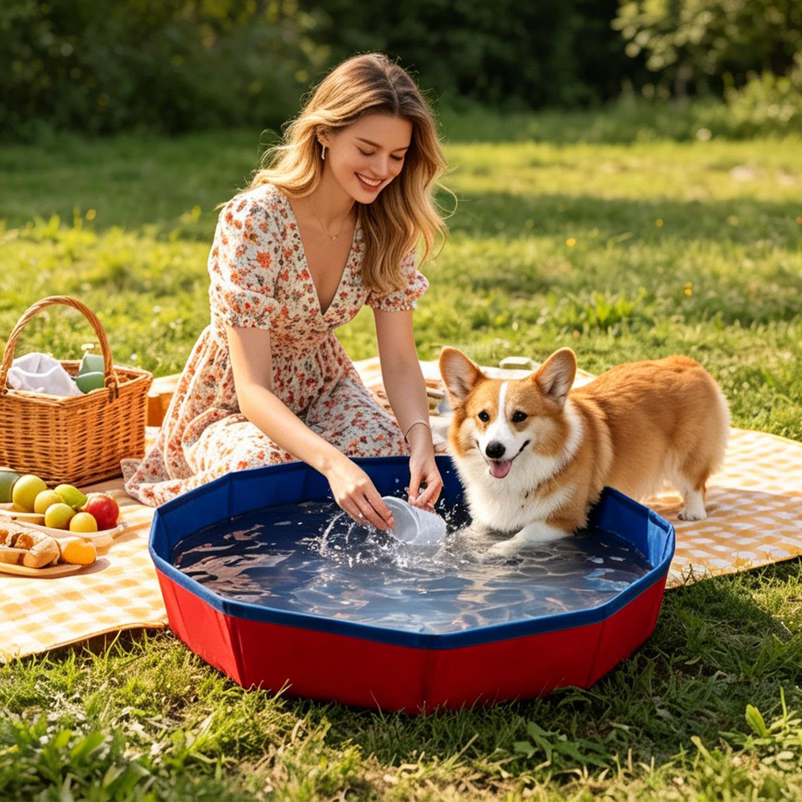 Hundeschwimmbecken, robuste und platzsparende Faltwanne mit schnellem Aufbau, Hundebadewanne, Schwimmbecken, mobile Abkühlung für Haustiere, für Garten Hinterhof Camping und große Hunderassen