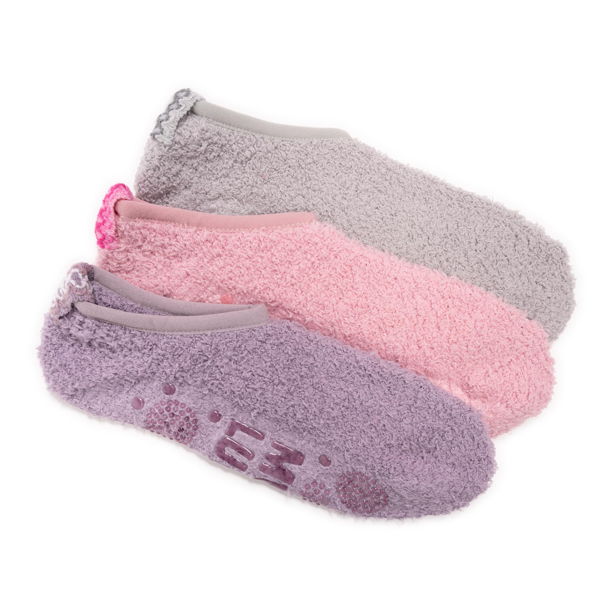 MUK LUKS Women's 3 pack Low Cut Cozy Socks with Grippers, Multi, One size