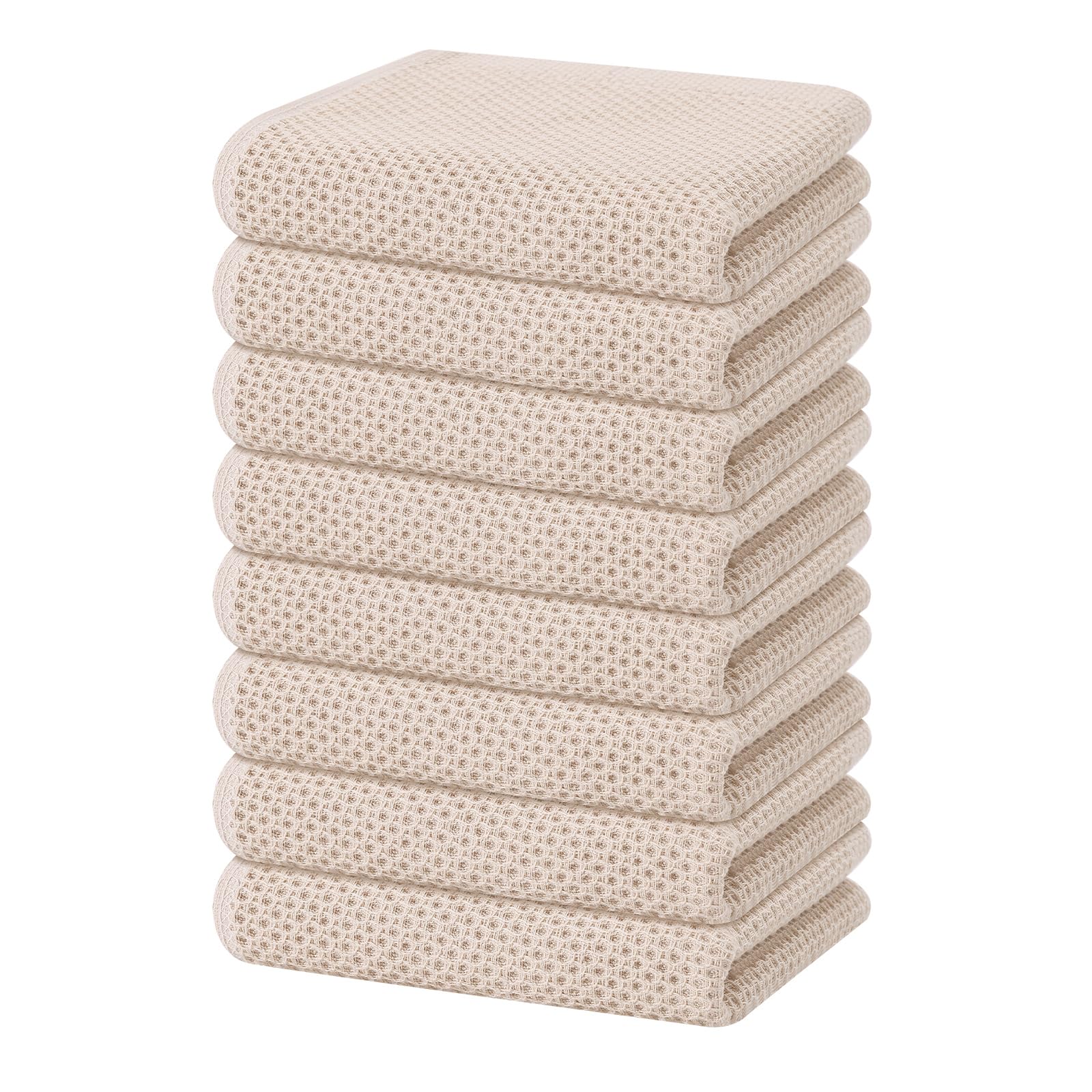 Homaxy 100% Cotton Waffle Weave Kitchen Dish Towels 8-Pack, Beige