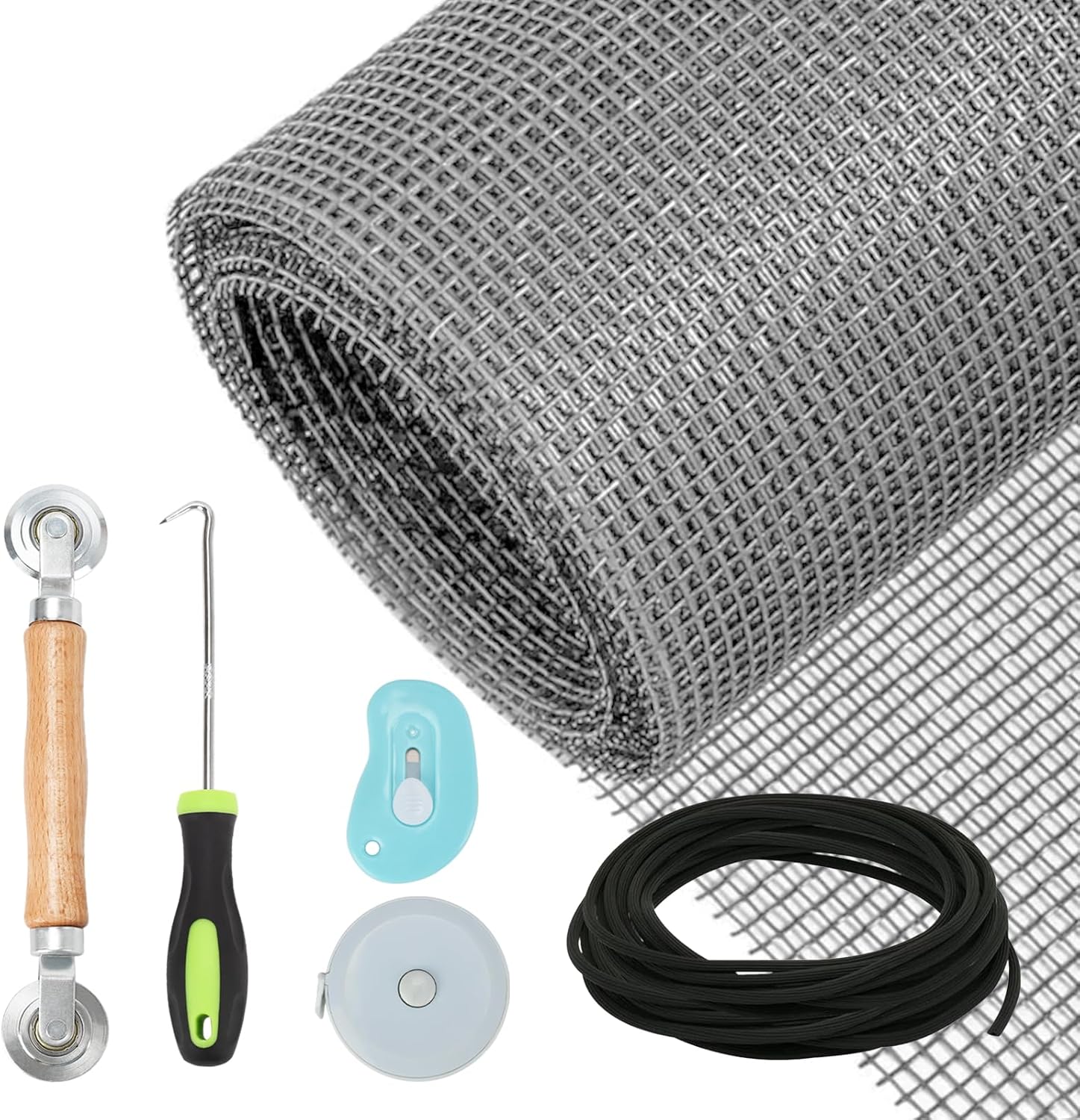 48x118 inch Windows and Screen Replacement Repair Kit, Screen Door Mesh Repair with Tool Set Durable Fiberglass Mesh Screen for Patio Window Door Screen Replacement (Grey, 48x118)