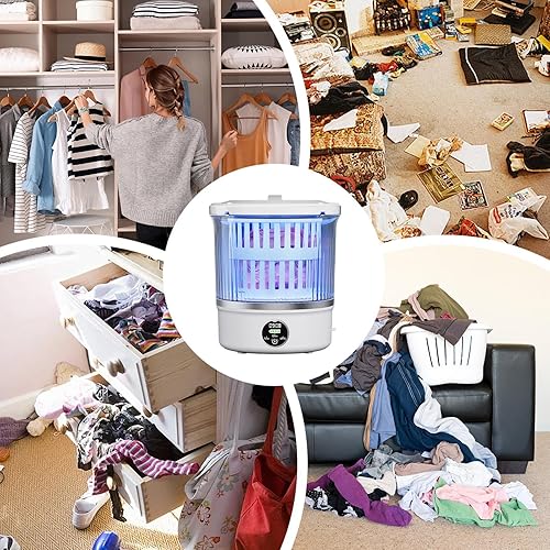 Miniatura 6 de Mini Laundry Machine, 23x19.5x19.5cm PP Portable Washer and Dryer, Rechargeable Waterproof Digital Display, Compact Washing Machine for Home,