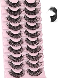 Newcally Russian Strip Lashes 18MM Long Thick False Eyelashes Dramatic D Curl Fake Eye Lashes Pack 10 Pairs Full Fluffy Crossed Faux Mink Eyelashes Reusable Soft Look like Lashes Extension 10 Pairs