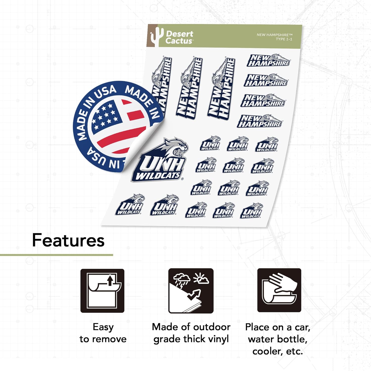 Desert Cactus University of New Hampshire Sticker Wildcats Vinyl Decals Laptop Water Bottle Car Scrapbook Sheet T1 (Type 1-1) - Image 4