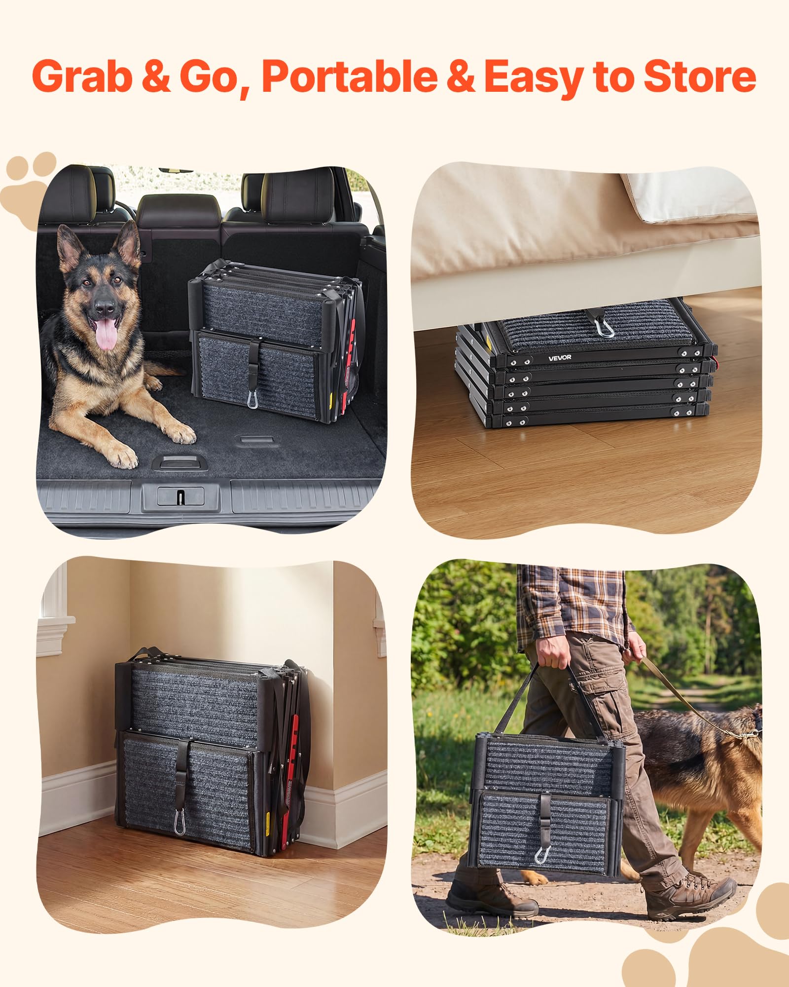 VEVOR Scaletta Pieghevole per Auto per Cani Animali Domestici, Scala Pieghevole a 5 Gradini per Cani da SUV Camion Letti Divani per Animali Domestici Carico max 90,72 kg Superficie Antiscivolo