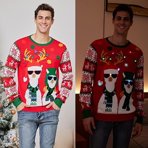 Miniatura 3 de Goodstoworld Los hombreslas mujeres iluminan el suéter feo de la Navidad con las luces intermitentes llevadas multicolor