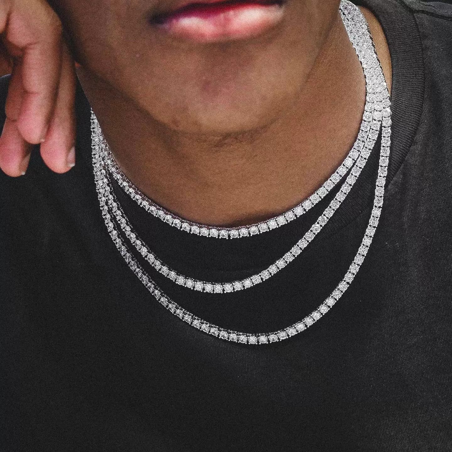 18K White Gold Plated 3mm Round CZ Classic Tennis Necklace for Women Men Diamond Chain Sizes 16-20 Inches 4 Prong - Image 4