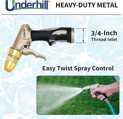 Miniatura 4 de Underhill Cabezal rociador de boquilla para manguera de agua de jardín, entrada de rosca de 34 pulgadas, accesorio de chorro, metal resistente,