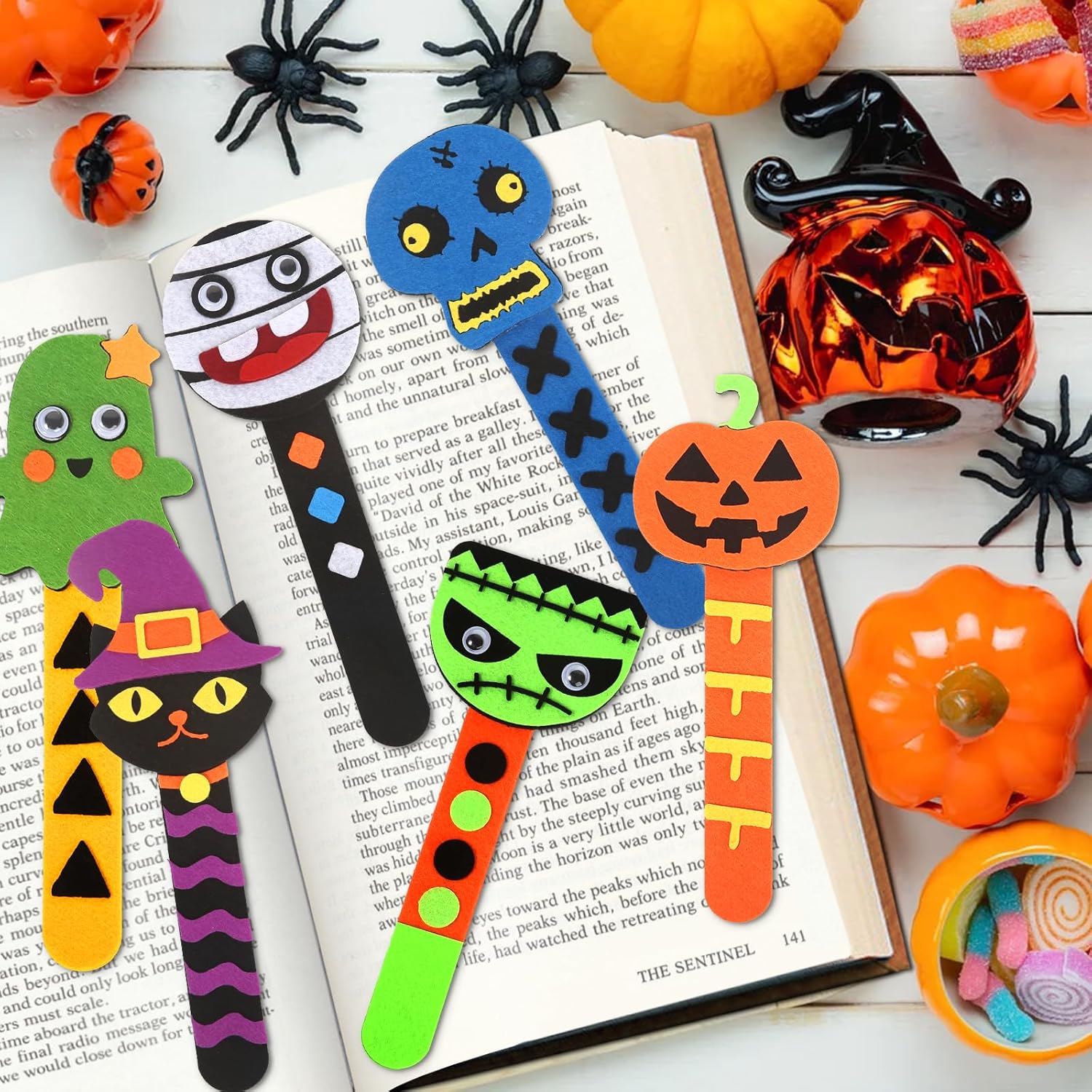 24pcs Halloween Bookmarks DIY Gifts Halloween Party Favors,Halloween Crafts for Kids Ages 4-8,Classroom Prizes Crafts Supplies,Halloween Trick or Treating Goodie,Treat Bags Gifts Fillers Bulk