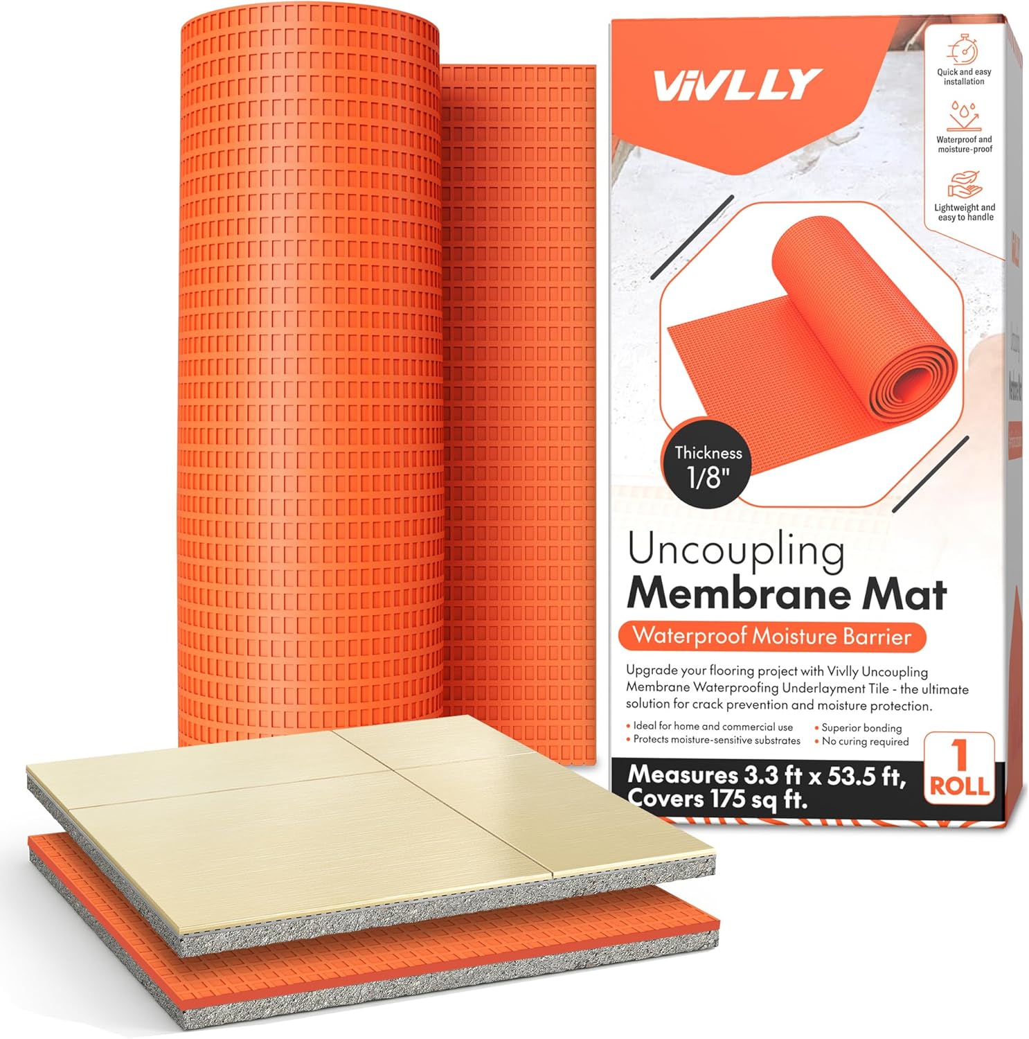 Vivlly1/8” Uncoupling Membrane for Tile, Stone, Concrete, Shower Walls