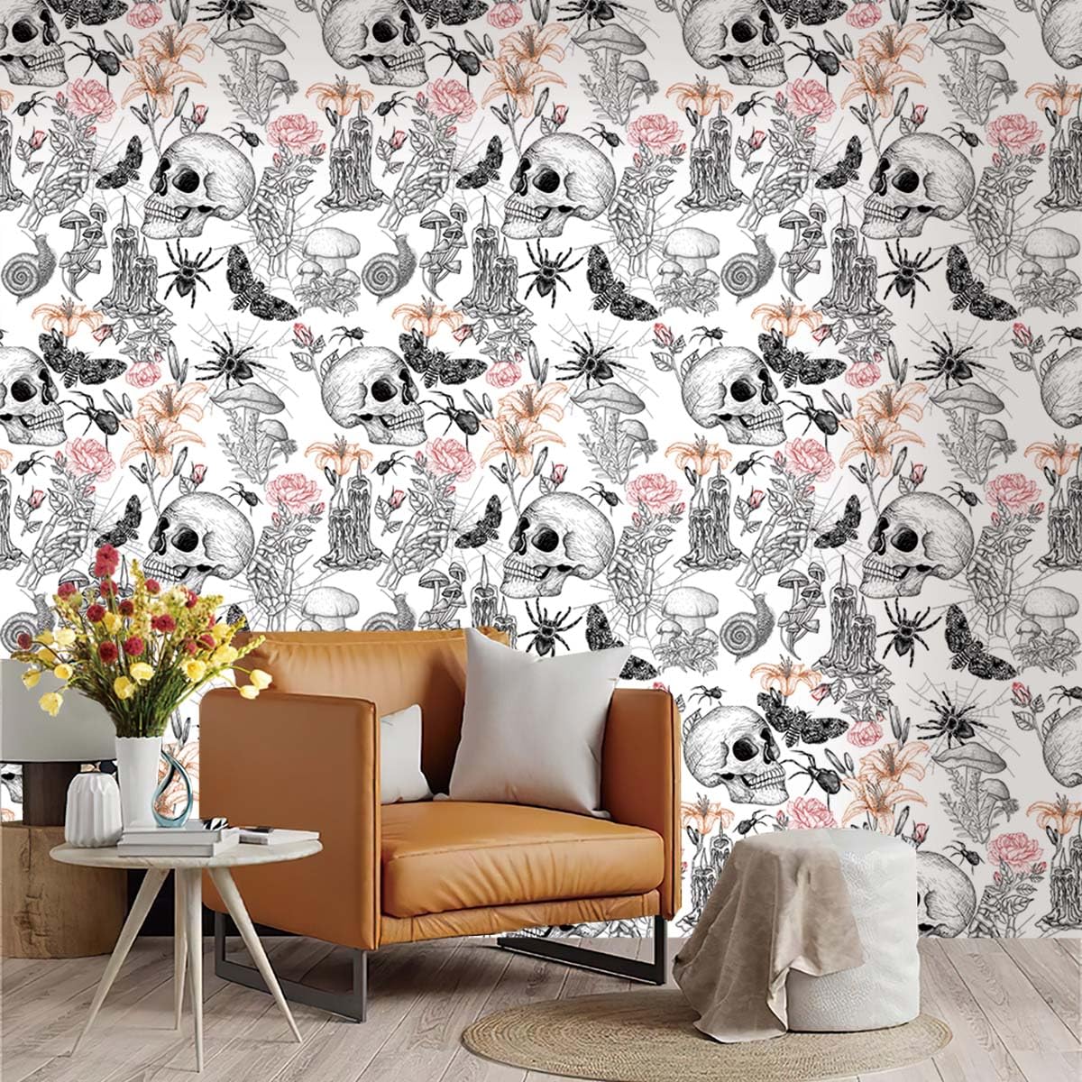Skull Peel and Stick Wallpaper: Self-Adhesive, Waterproof Vinyl, Art Deco, Thicken, Sticky Back, Plastic, Removable, 40x600CM
