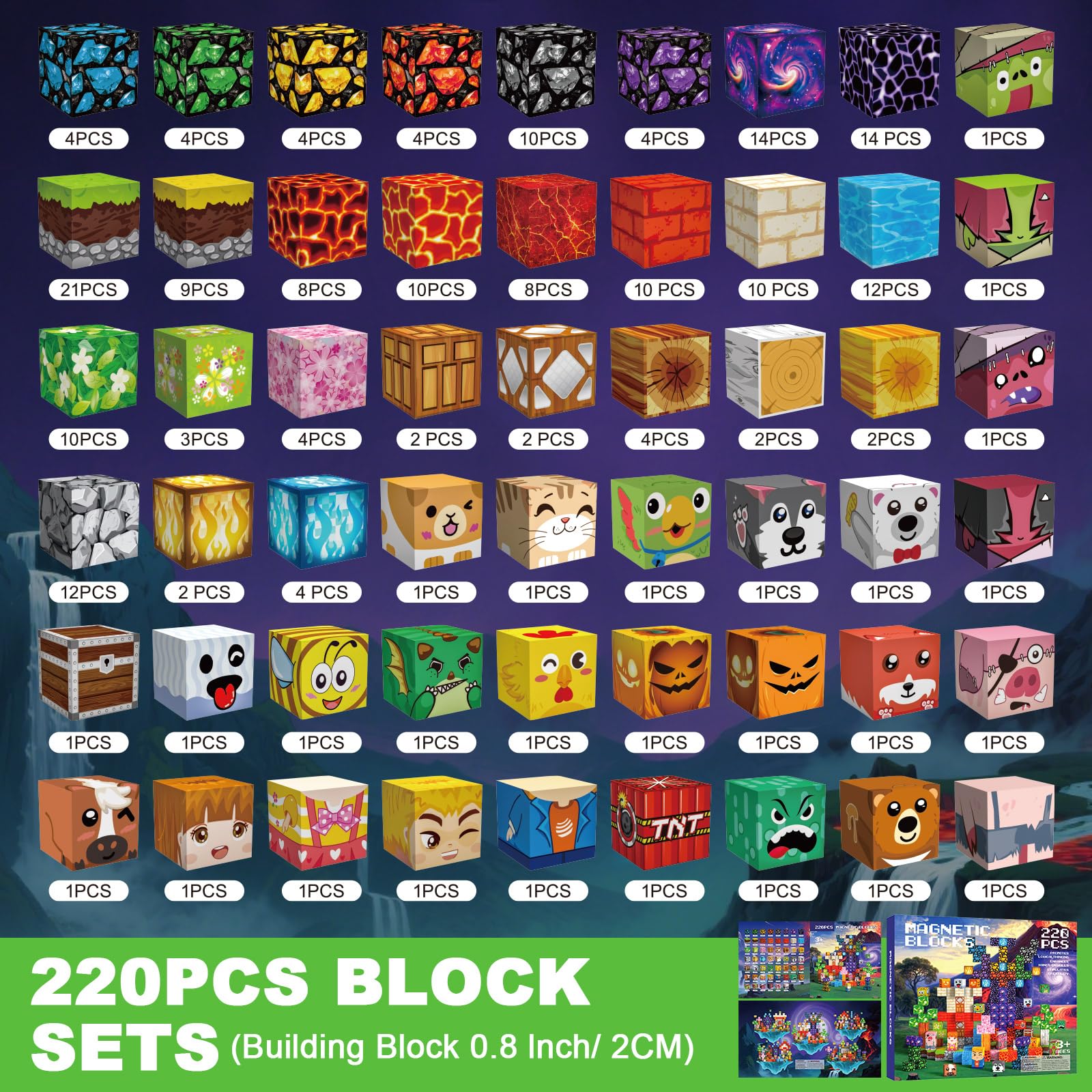 Costruzioni Magnetiche per Bambini 220 PCS 2CM 3+ Giochi Cubi Magnetici, Blocchi Building Blocks Giocattoli Montessori a Partire da 3 4 5 6 7 8 9 10 11 12 Anni Regali di Compleanno per Ragazzi