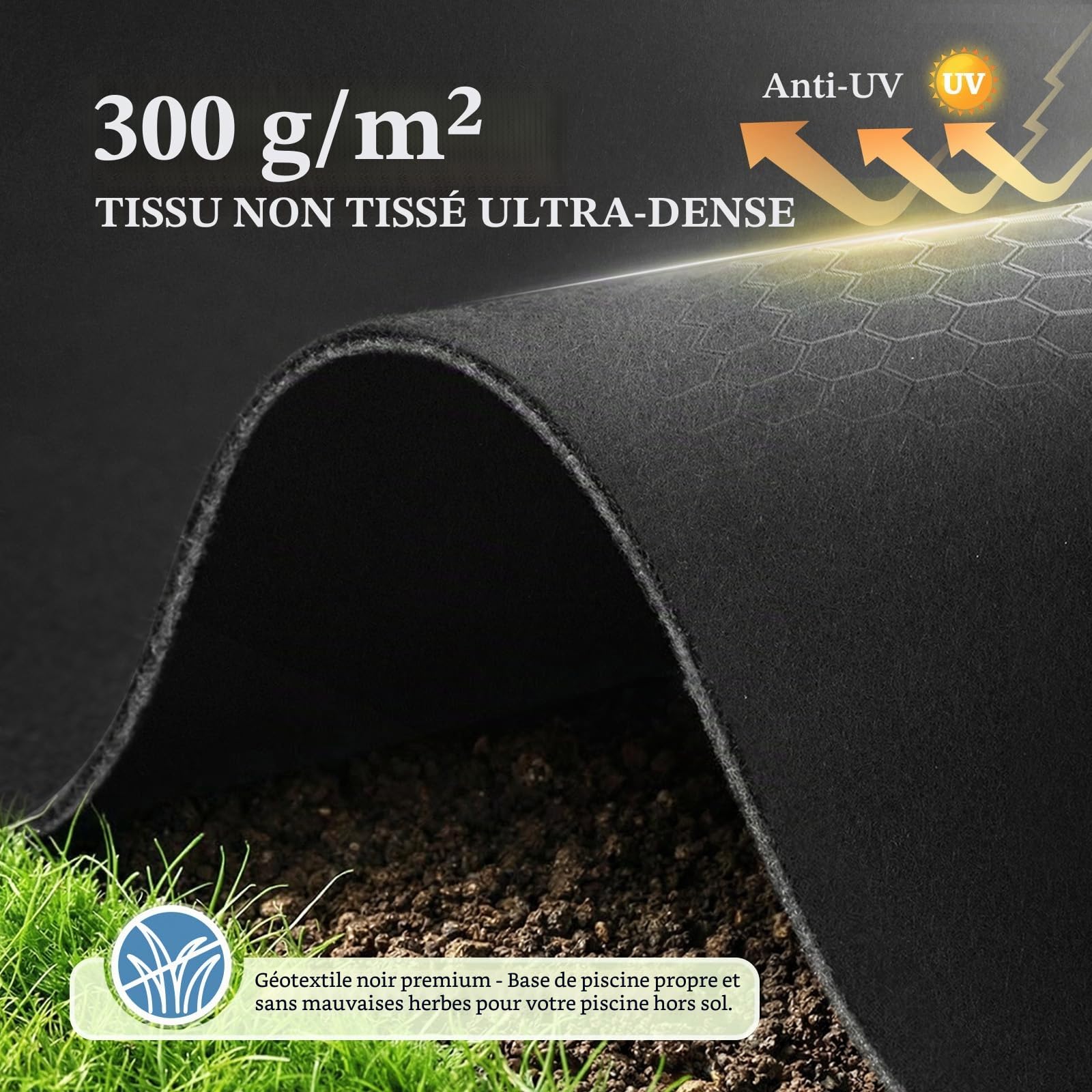 UIRWAY Tapis de piscine rond 319 cm, [2026 Nouveau tapis de piscine 300 g/m² plus épais] Tapis de fond de piscine prédécoupé, bâche de sol pour piscine hors sol, protection de sol, doublure, support