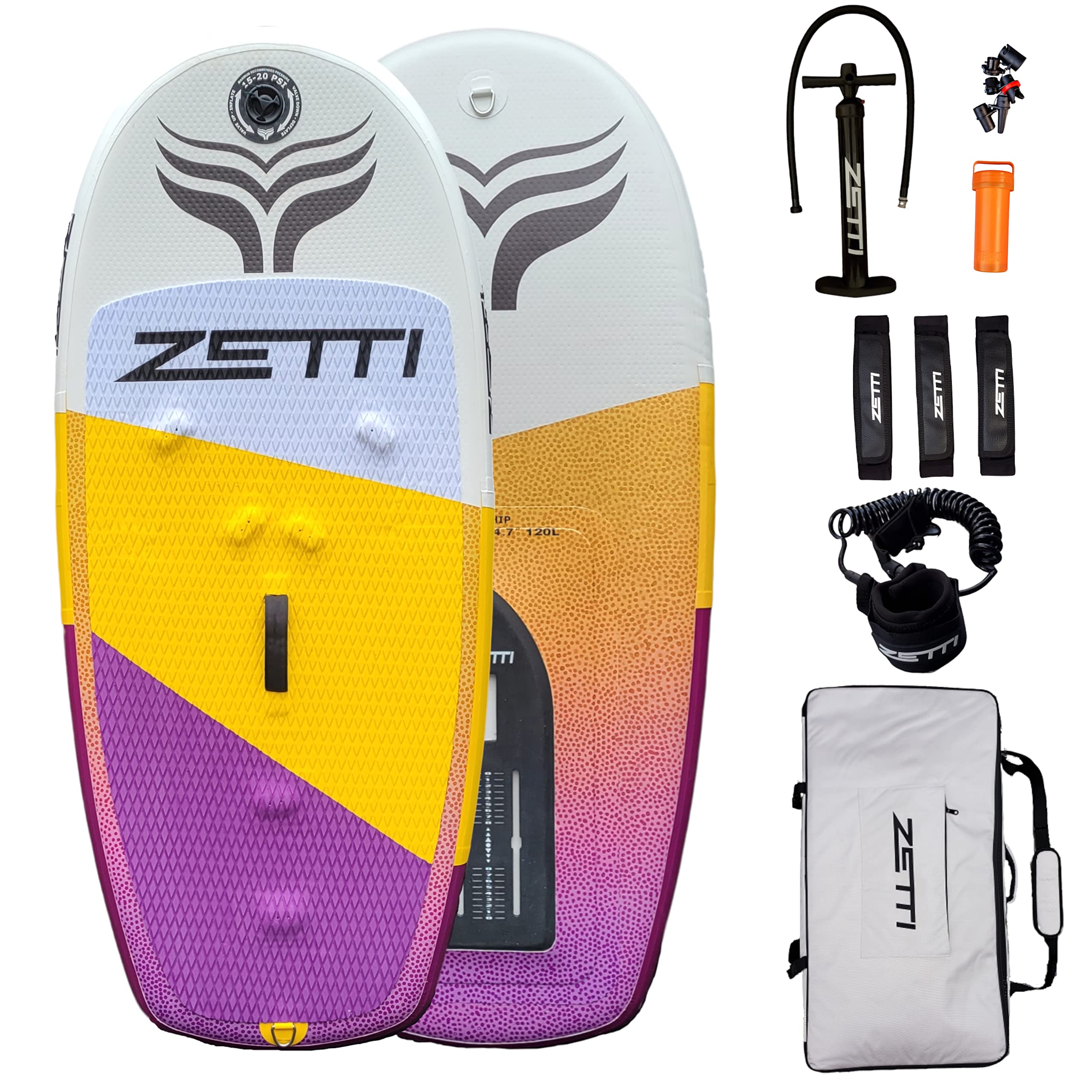Inflatable Wingsurf Board | Versatile Water Sport Board for Kitesurf, Wakesurf, Paddle Board, Complete Package with Carry Bag, Footstraps, Hand Pump, Ankle Leash, Carbon Baseplate