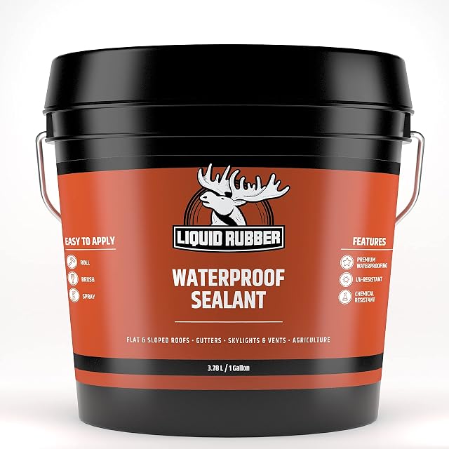 Liquid Rubber Waterproof Sealant - Leak Repair Indoor and Outdoor Coating, Water-Based, Easy to Apply, Black, 1 US Gallon, 0.83 UK Gallons