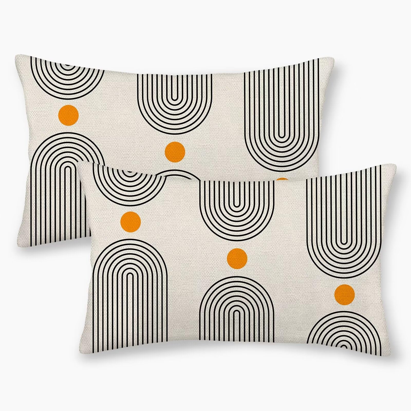 Jecuwo Boho Mid Century Pillow Covers 12x20 Inch Set of 2, Abstract Simple Sun Arch Decorative Throw Pillowcase Boho Modern Outdoor Farmhouse Cushion