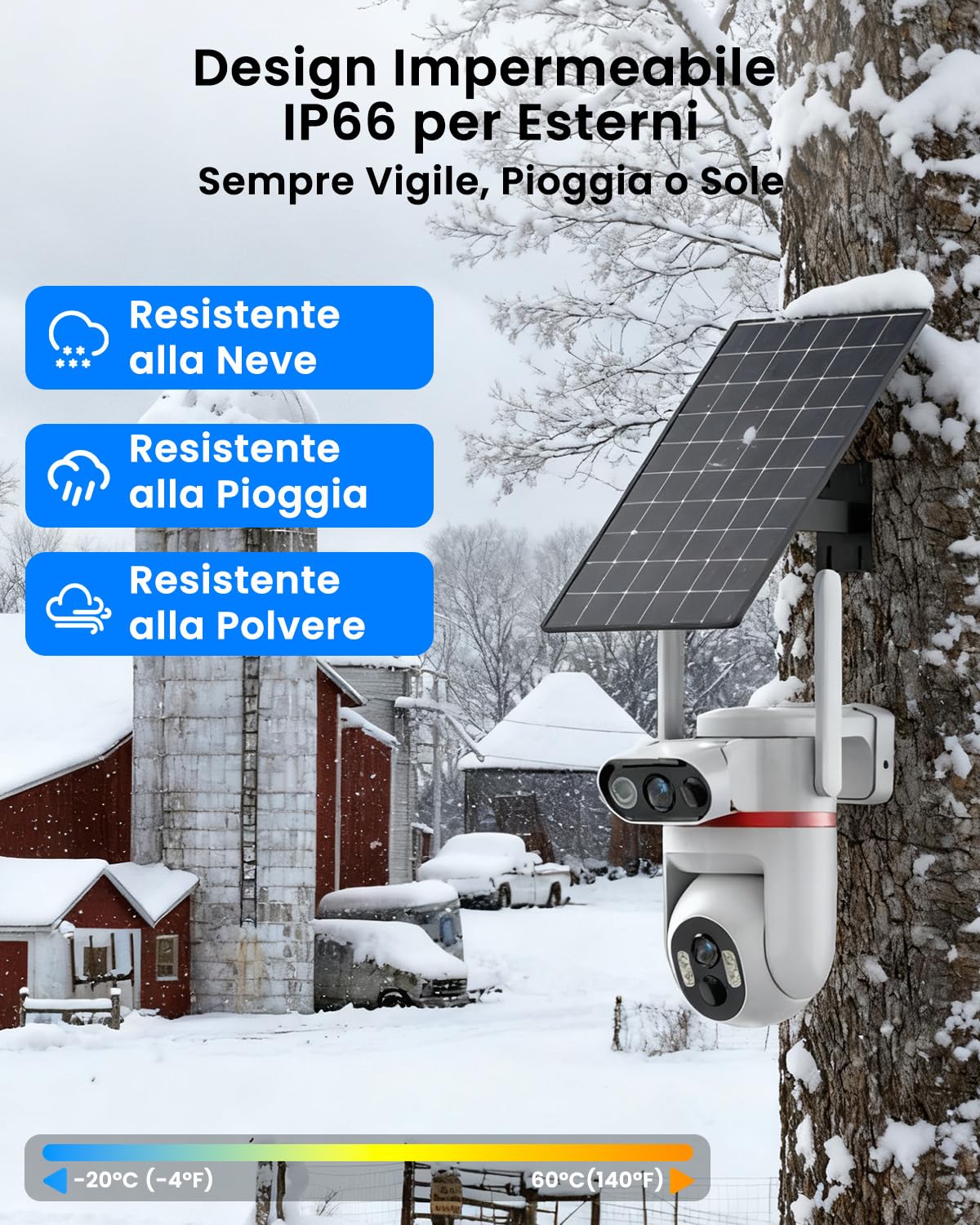 UCOCARE Telecamera Solare 4G da Esterno con SIM, Registrazione AOV 24/7 | Doppia 4MP Telecamera con SIM, Pannello Solare 8W, Batteria 15800mAh, Tracciamento AI 360°, Visione Notturna a Colori, IP66