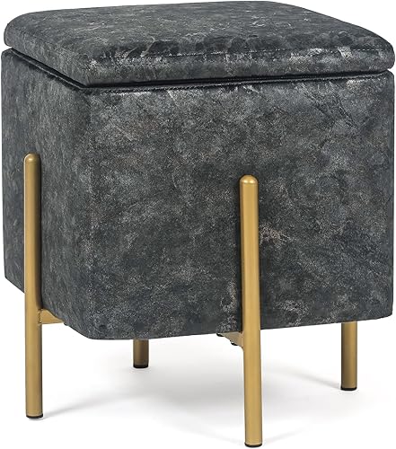 Miniatura 8 de Adeco Otomanas de almacenamiento redondas tapizadas, otomanas modernas de terciopelo gris con almacenamiento para sofá Gris oscuro,Gris