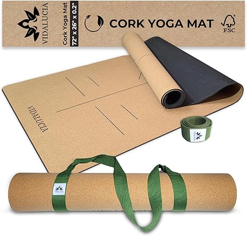 Esterilla de yoga de corcho Esterilla de yoga antideslizante extra grande de 72 x 26 pulgadas con corcho portugués certificado FSC y base de goma