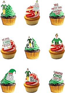 36 Stand Up Christmas ELF Themed Edible Wafer Paper Cake Toppers Decorations