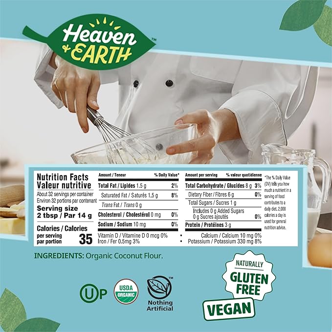 Harina de Coco Orgánica Heaven & Earth, 16 oz (Paquete de 2) miniatura 2
