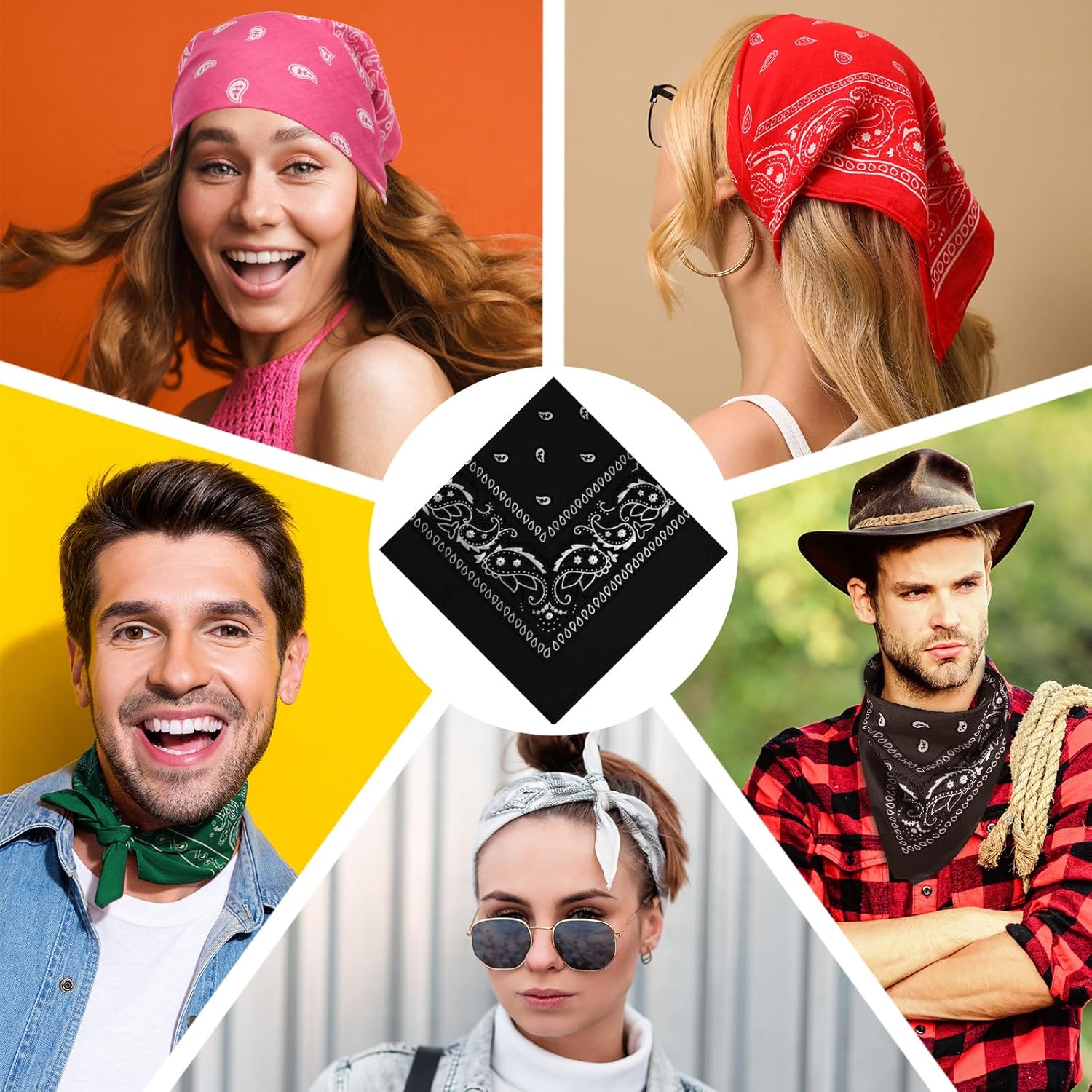 PLULON Bandanas Bulk Paisley Pattern for Women Men, Head Scarf Cowboy Bandana Neon Handkerchiefs Cycling Face Mask Boy Girls - Image 3