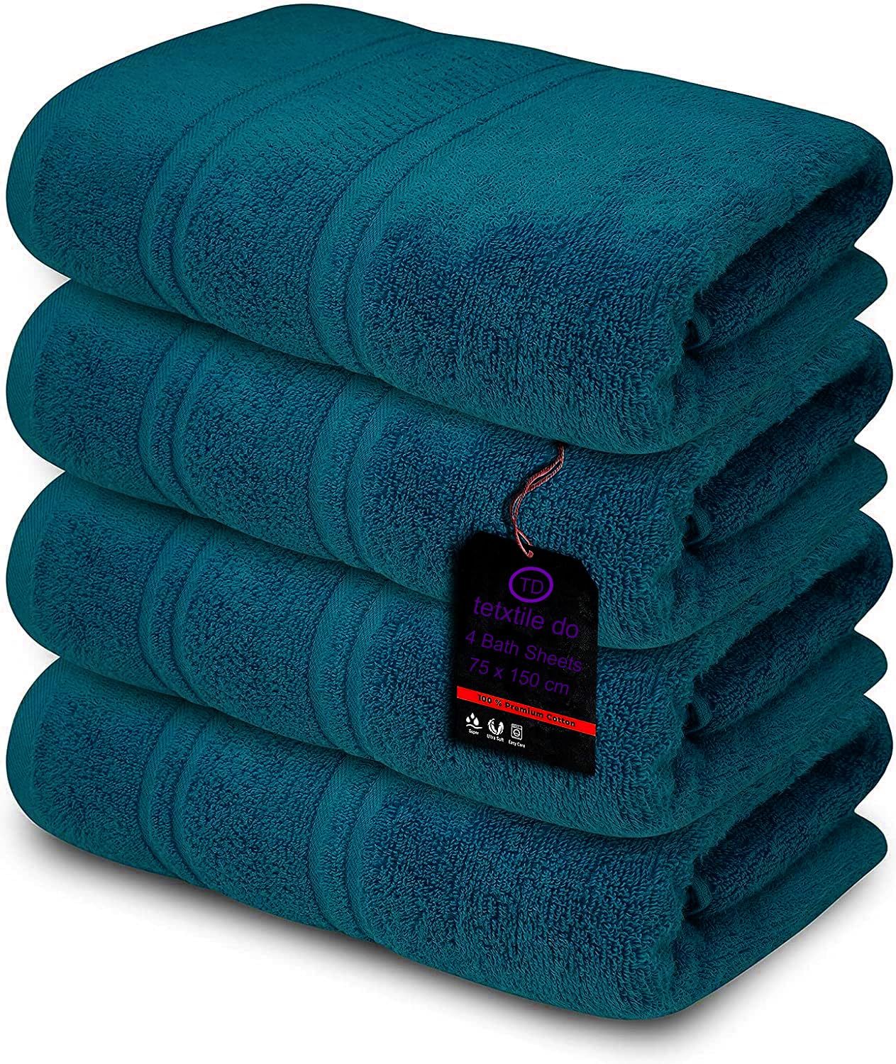 Textile Do Blue Lagoon 4 X Large Jumbo Bath Sheet Towel Set (75 X 150 Cm -500 Gsm) 100% Egyptian Cotton Bath Sheets Big Towels (, Cotton)
