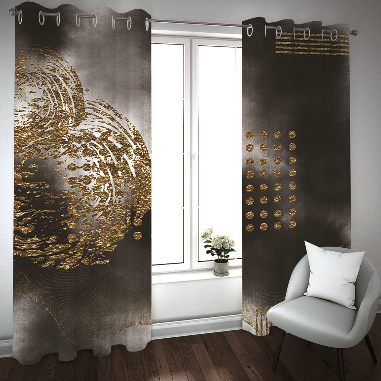 Daesar Rideau 2 Pieces Rideau Placard Chambre Peinture Art Abstrait Rideaux de Salon Moderne 137x138CM Rideau Fenêtres Or Gris