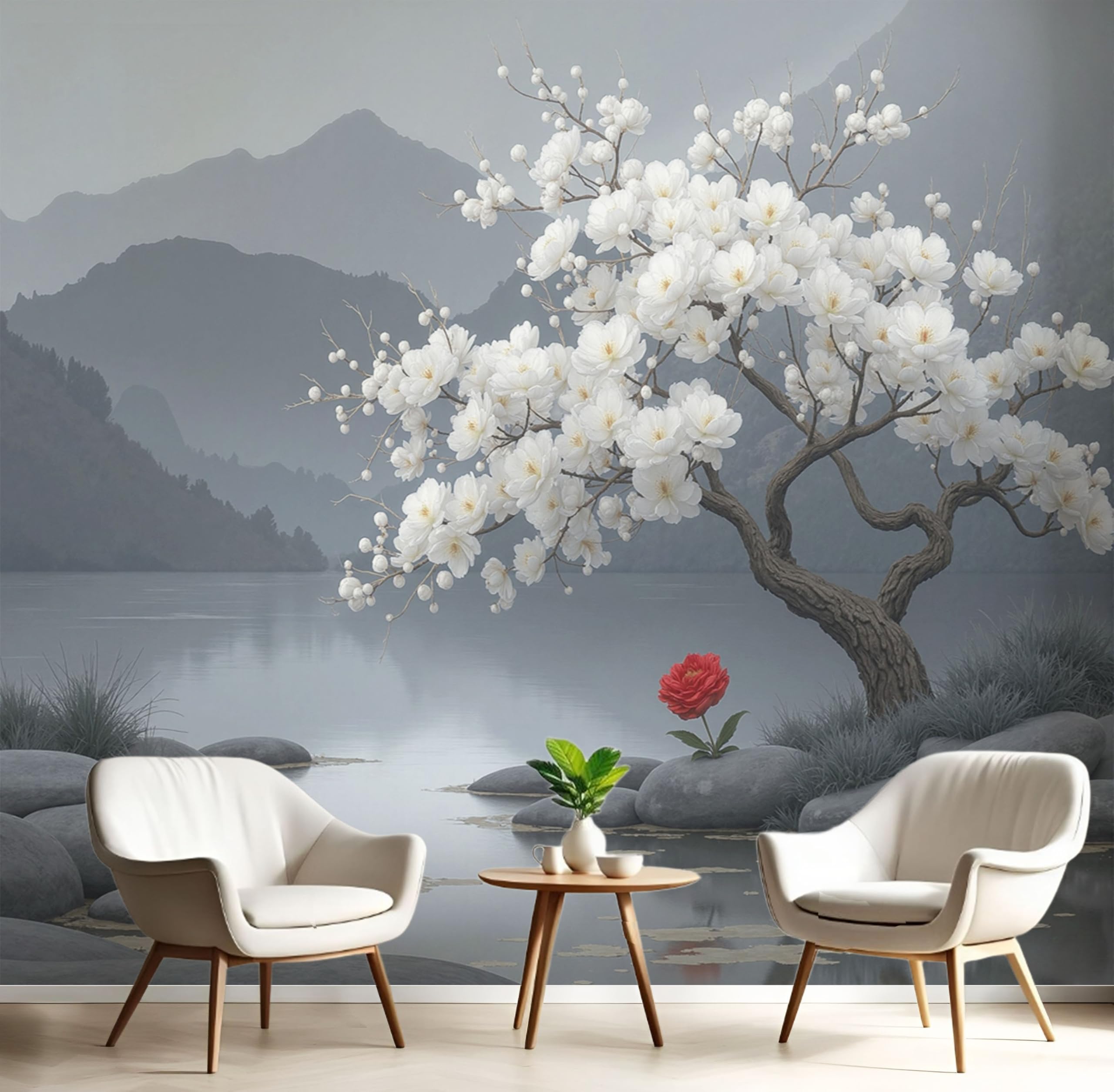 Papier peint panoramique fleurs de prunier pour agrandir une pièce