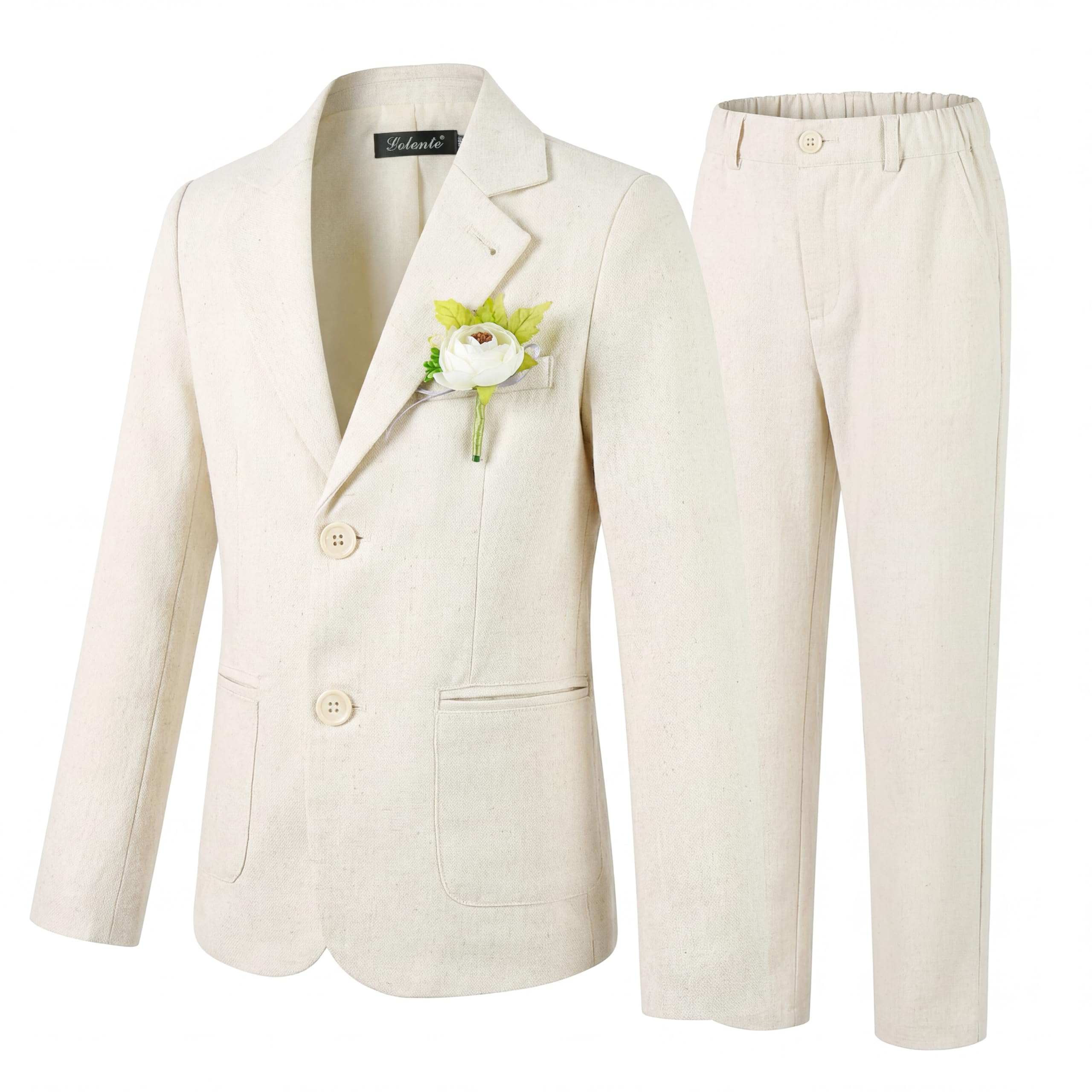 LOLANTA 2 Pièces Costume Mariage Garçon en Lin, Ensemble Veste Cintrée et Pantalon Costume Formel Enfant pour Baptême, Cérémonie, Bal, Fête d'anniversaire, Tenue de Page Élégante