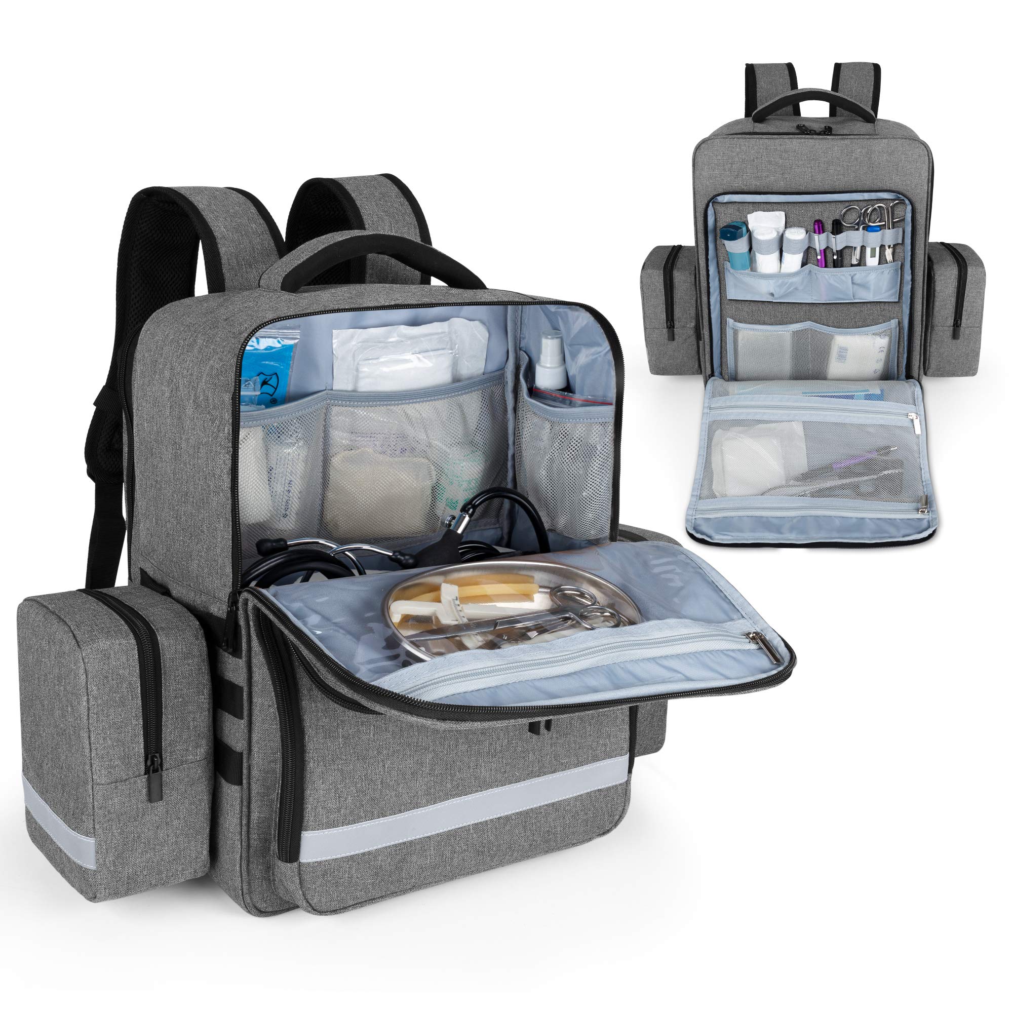 Trunab - Mochila médica de emergencia, vacía, bolsa de primeros auxilios, mochila de primeros auxilios, con bolsillos laterales desmontables y fondo antideslizante, apta para EMT, paramédico, visita